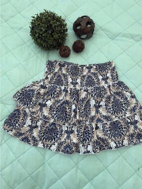 Tiered Navy & Tan Floral Mini Skirt
